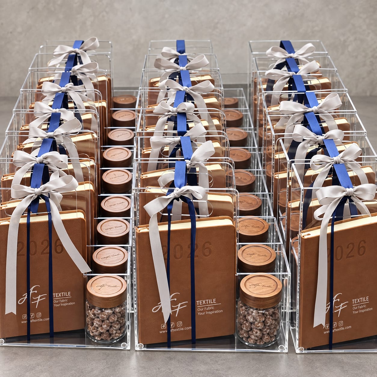 Branded Perspex gifting sets prepared for presentation