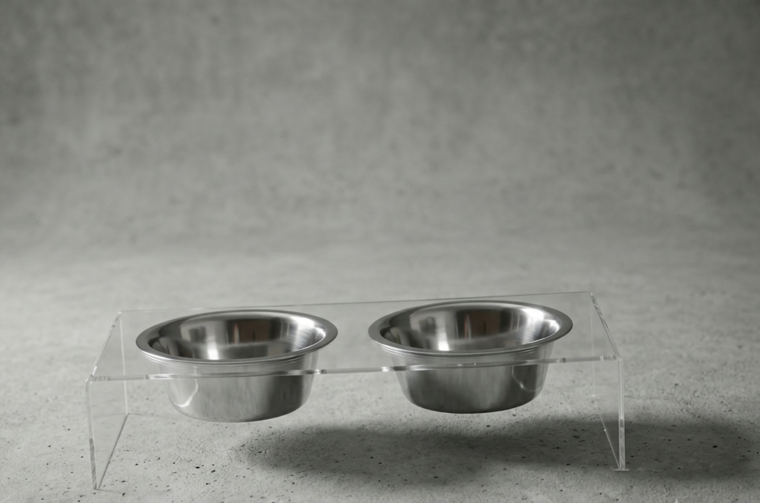 Pet Bowls in a perspex holder